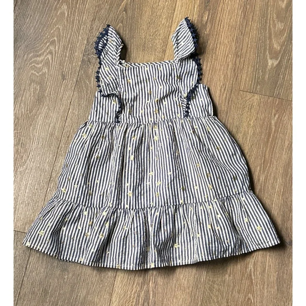 Cat and Jack Girl‎ Dress Blue/white stripes sparkly metallic stars/stripes, 4T